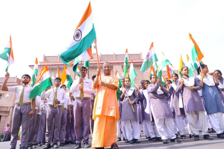 CM Yogi flags off ‘Har Ghar Tiranga’ campaign from his residence, distributes Tricolour to school children